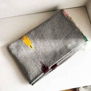Handmade Grey Multicolor Southwestern Print Rug or Blanket Cotton